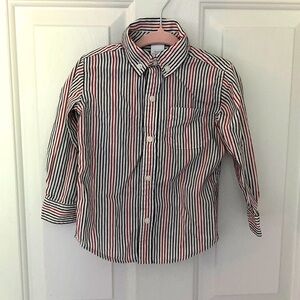 Janie And Jack White Black and Red Striped Long Sleeved Dress Shirt Size 18-24M